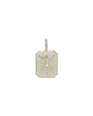 Pingente AG Placa Chanfrada Cristo Diamantado - G1 - 12mm x 21mm - 1.58gr
