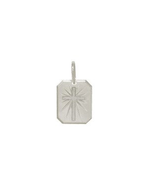 Pingente AG Placa Chanfrada Cruz Diamantado  - G1 - 12mm x 21mm - 1.76gr
