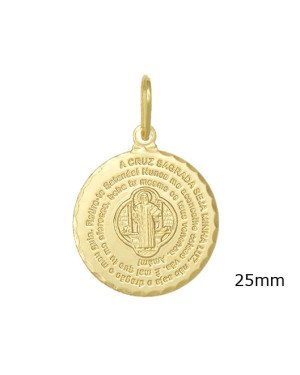 Pingente Redondo c/ Oracao Sao Bento e Santo no Meio - 00 - 25mm x 34mm - 2.03gr
