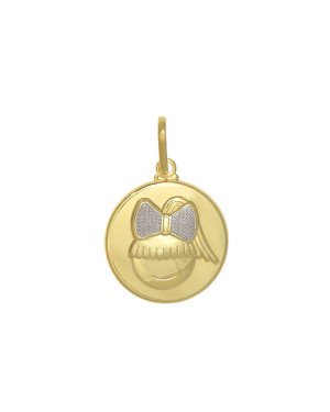 Pingente Redondo 20mm c/ Menina Laco Reticulado c/ Rodio - 00 - 20mm x 30mm - 2.15gr