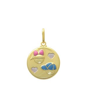 Pingente Redondo 20mm c/ Casal e 2 Coracoes c/ Rodio e Resina - 00 - 20mm x 30mm - 2.18gr
