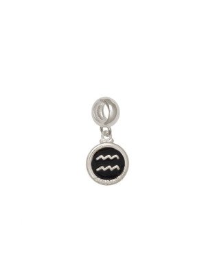 Pingente AG Berloque Redondo 11mm Signo Aquario c/ Resina - G5 - 11mm x 23mm - 1.49gr