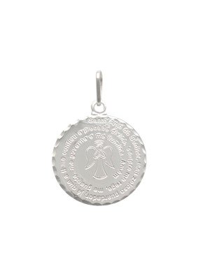 Pingente AG Medalha c/ Anjo e Oracao Santo do Anjo - G1 - 25mm x 37mm - 2.70gr