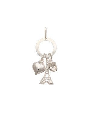 Pingente AG Argola 13mm c/ Torre Eiffel/Coracao/Strass - G3 - 13mm x 35mm - 1.84gr