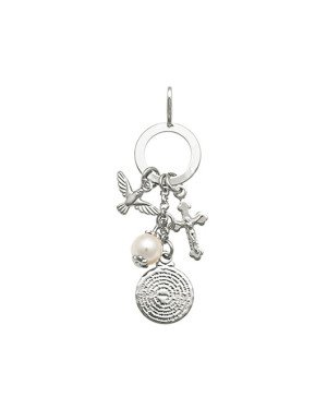 Pingente AG Argola 13mm c/ Espirito Santo/Perola/Pai nosso/Cruz - G3 - 13mm x 46mm - 2.54gr