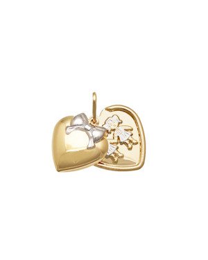 Pingente Relicario Coracao c/ Laco e 2 Meninas (Int) Rodio - 00 - 19mm x 25mm - 2.28gr