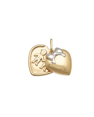Pingente Relicario Coracao c/ Laco 2 Meninos (Interna)  Rodio - 00 - 19mm x 25mm - 2.27gr