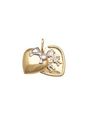 Pingente Relicario Coracao c/ Laco 1 Casal (Interna)  Rodio - 00 - 19mm x 25mm - 2.24gr