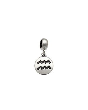 Pingente AG Berloque (Envelhecida) Signo Aquario Liso c/ Simbolo Reticulado - G5 - 11mm x 22mm - 1.49gr