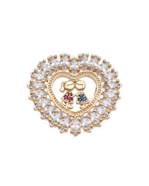 Pingente Fundido Coracao Casal Beijoquinha c/ 22 Zirconia  - 00 - 32mm x 30mm - 6.69gr