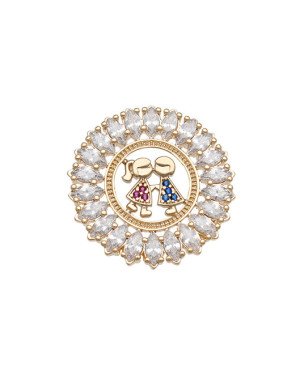 Pingente Fundido Redondo Casal Beijoquinha c/ 22 Zirconia  - 00 - 31mm x 31mm - 7.30gr