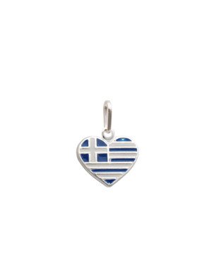 Pingente AG Coracao 12mm Bandeira "Grecia" (Resina) - G5 - 12mm x 17mm - 0.82gr