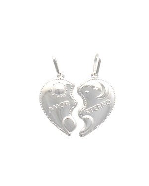 Pingente AG Coracao Metade "Amor Eterno" Sol e Lua  - G1 - 25mm x 29mm - 3.36gr