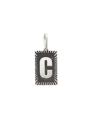 Pingente AG Retangulo Letra C Borda Diamantada (Envelhecida) - G1 - 13mm x 30mm - 2.29gr