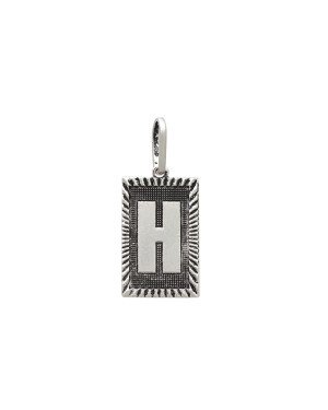 Pingente AG Retangulo Letra  H Borda Diamantada (Envelhecido) - G1 - 13mm x 30mm - 2.17gr