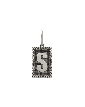 Pingente AG Retangulo Letra  S Borda Diamantada (Envelhecido) - G1 - 13mm x 30mm - 2.24gr