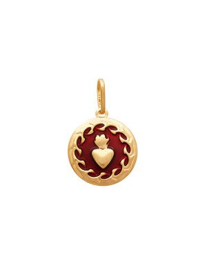 Pingente Medalha Coracao de Jesus (Vermelho Queimado) - 00 - 15mm x 23mm - 1.23gr