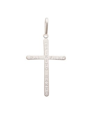 Pingente Prata Cruz 50mm Pai Filho Espirito Santo - G1 - 32mm x 68mm - 4.52gr
