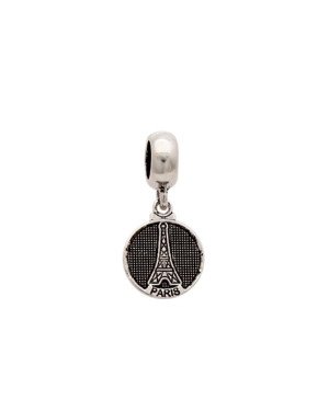 Pingente AG Envelhecido Berloque Redondo Torre Eiffel Paris  - G5 - 11mm x 24mm - 1.49gr
