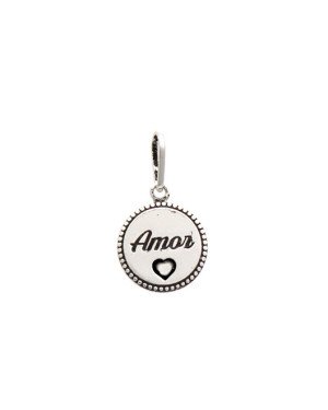 Pingente AG (Envelhecido/ Resina) Redondo Amor  - G3 - 12mm x 21mm - 1.04gr