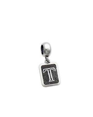 Pingente AG Berloque Envelhecido Retangular Letra T  - G5 - 10mm x 23mm - 1.87gr