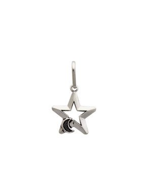 Pingente AG (Envelhecido) Estrela Vazada c/ Lua Reticlada  - G5 - 14mm x 22mm - 0.57gr