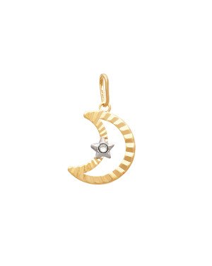 Pingente Lua Vazada Diamantada c/ Estrela (Chaton/Rodio) - 00 - 14mm x 26mm - 0.71gr