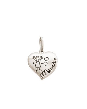 Pingente AG Coracao Estampado Menina "Mamae"(Resina) - G3 - 14mm x 21mm - 1.36gr