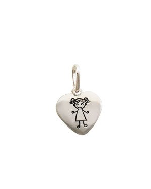 Pingente AG Coracao Liso c/ Menina "Diamantado Atras" (Resina) - G3 - 11mm x 17mm - 0.84gr