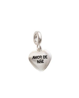 Pingente Berloque AG Coracao Liso "Amor De Mae" Diamantado Atras (Resina) - G5 - 11mm x 20mm - 1.21gr