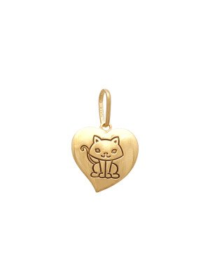 Pingente Coracao Estampado Gato (Resina) - 00 - 14mm x 22mm - 0.71gr