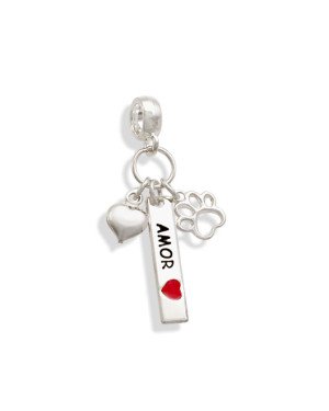 Pingente AG Berloque Pata Coracao Placa Amor (Preto Vermelho) - G5 - 20mm x 33mm - 1.94gr