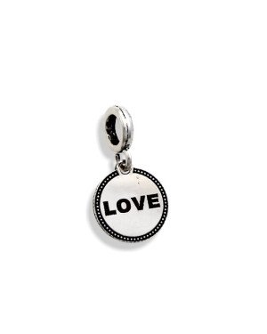 Pingente AG (Envelhecido) Berloque Redondo c/ Love - G5 - 11mm x 20mm - 1.51gr