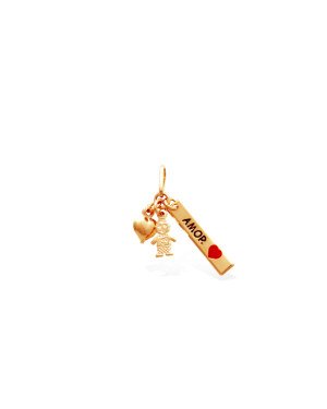 Pingente Cacho Menino Placa Amor Coracao (Preto/Vermelho) - 00 - 6mm x 31mm - 1.14gr