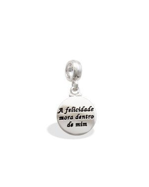 Pingente AG Berloque  "A Felicidade Mora Dentro de Mim" - G5 - 11mm x 24mm - 1.49gr