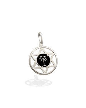 Pingente AG Estrela de Davi c/ Menorah  - G3 - 17mm x 25mm - 1.38gr