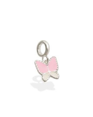 Pingente AG Berloque Borboleta (Rosa Pastel/Branco) - G5 - 10mm x 18mm - 1.14gr