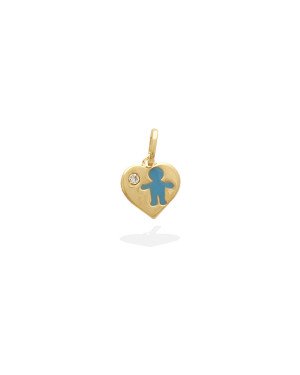 Pingente Coracao c/ Menino c/ Resina e Pedra - 00 - 11mm x 17mm - 0.58gr