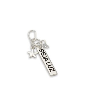 Pingente AG Cacho Placa Seja Luz c/ Zirconia e Estrela - G5 - 6mm x 33mm - 1.17gr
