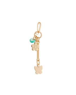 Pingente Cacho c/ Palito p/ 1 Borboleta 1 Flor 1 pedra  - 00 - 6mm x 36mm - 0.75gr