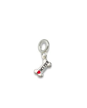 Pingente AG Berloque Ossinho "My Pet" c/ Coracao (Preto/Vermelho) - G6 - 6mm x 21mm - 0.86gr