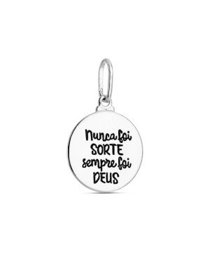Pingente AG Medalha 15mm Nunca Foi Sorte Sempre Foi Deus - G3 - 15mm x 23mm - 1.61gr