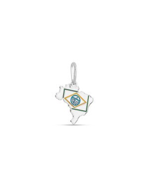 Pingente AG Mapa do Brasil 14mm c/ Bandeira  - G5 - 14mm x 22mm - 0.85gr