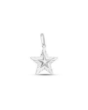 Pingente AG Estrela 17mm Centro Abaulada Borda Diamantada  - G1 - 17mm x 25mm - 1.22gr