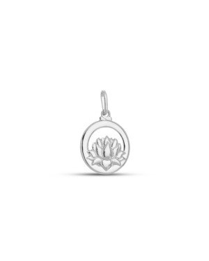 Pingente AG Redondo 15mm Vazado c/ Flor De Lotus - G1 - 15mm x 24mm - 0.86gr