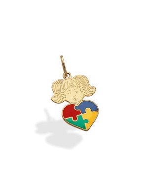 Pingente Menina c/ Coracao Estampado Autismo - 00 - 17mm x 30mm - 1.50gr
