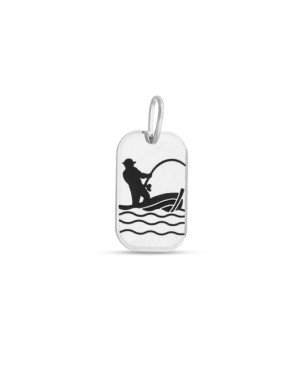 Pingente AG Placa Diamantada 20mm Pescador (Resina) - G3 - 13mm x 26mm - 2.16gr