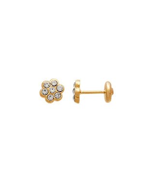 Brinco Flor com Sete Pedras Cristal - 00 - 6mm x 6mm - 0.69gr