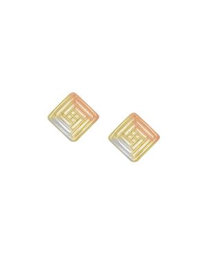 Brinco Losango c/ Labirinto - 3 Ouros - 00 - 12mm x 12mm - 1.60gr