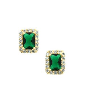 Brinco Fundicao - 34 Zirconia - Retangulo centro Pedra Esmeralda (Linha Princess)) - 00 - 8mm x 10mm - 2.98gr